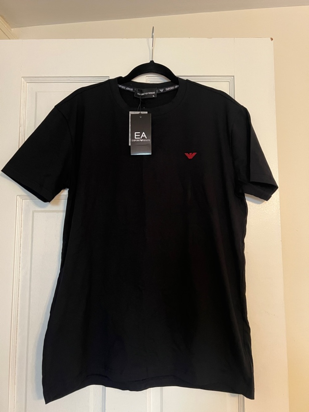 Emporio Armani Black Short Sleeve Tee with Red Logo